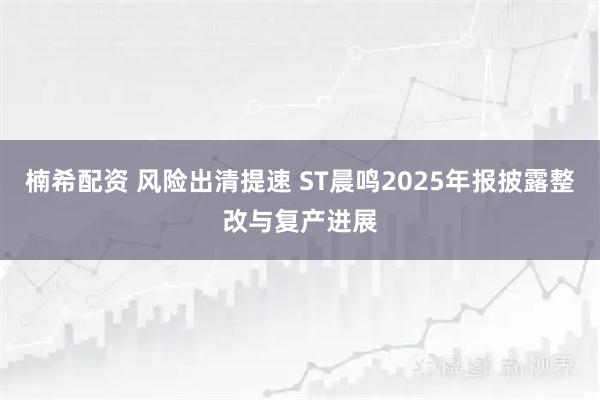 楠希配资 风险出清提速 ST晨鸣2025年报披露整改与复产进展